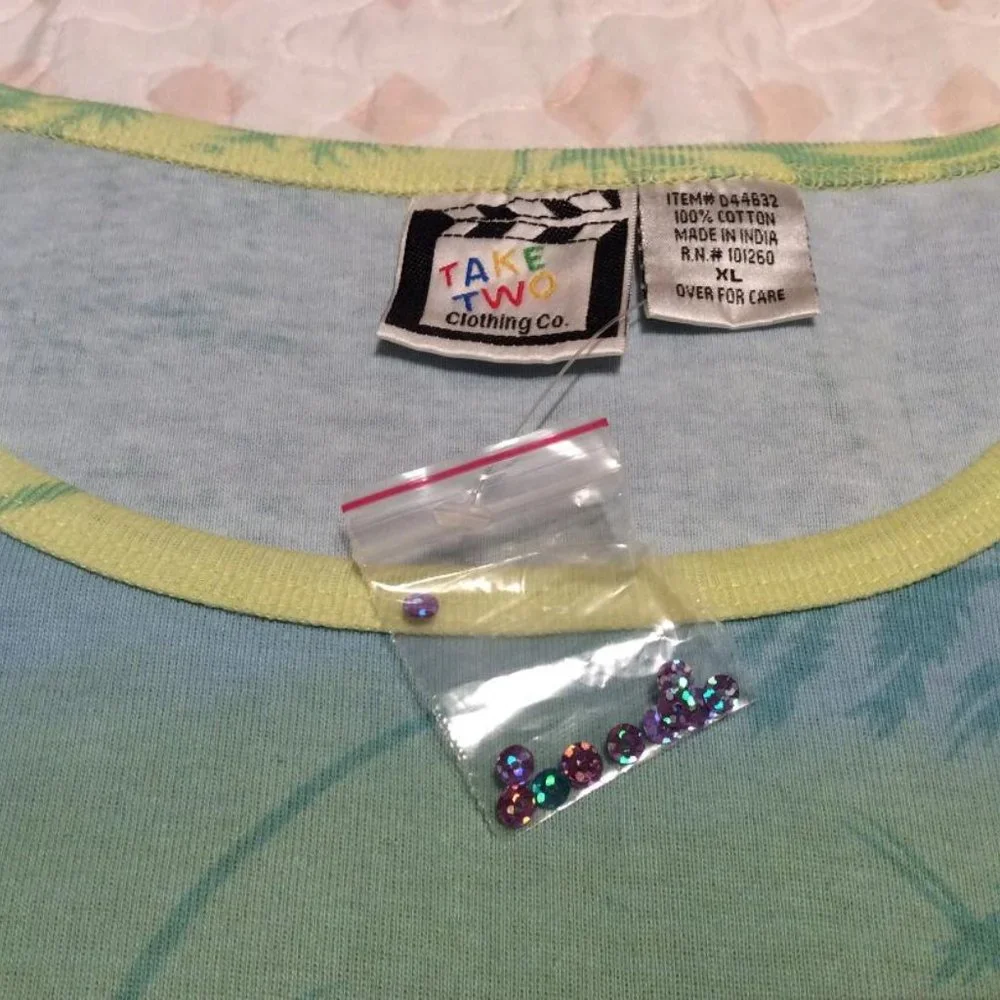 NWOT Dragonfly print 100% cotton top long sleeves pastels sequins Women Size XL - Picture 7 of 7